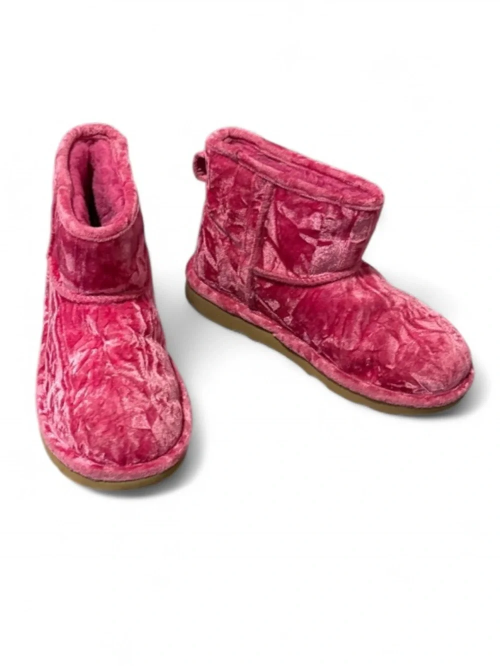 UGG Kids Classic Mini II Crushed Velvet Ankle Boots in Raspberry Sorbet